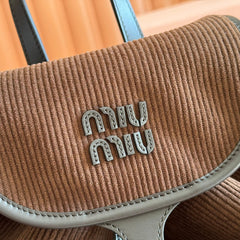 MIUMIU 26S MEDIUM BACKPACK 29 IN CHOCOLATE BROWN CANVAS BLACK CALFSKIN