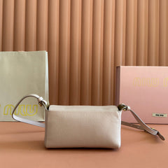 MIUMIU 26S POUCH BAG 18 IN DARK BEIGE CALFSKIN GOLD HARDWARE