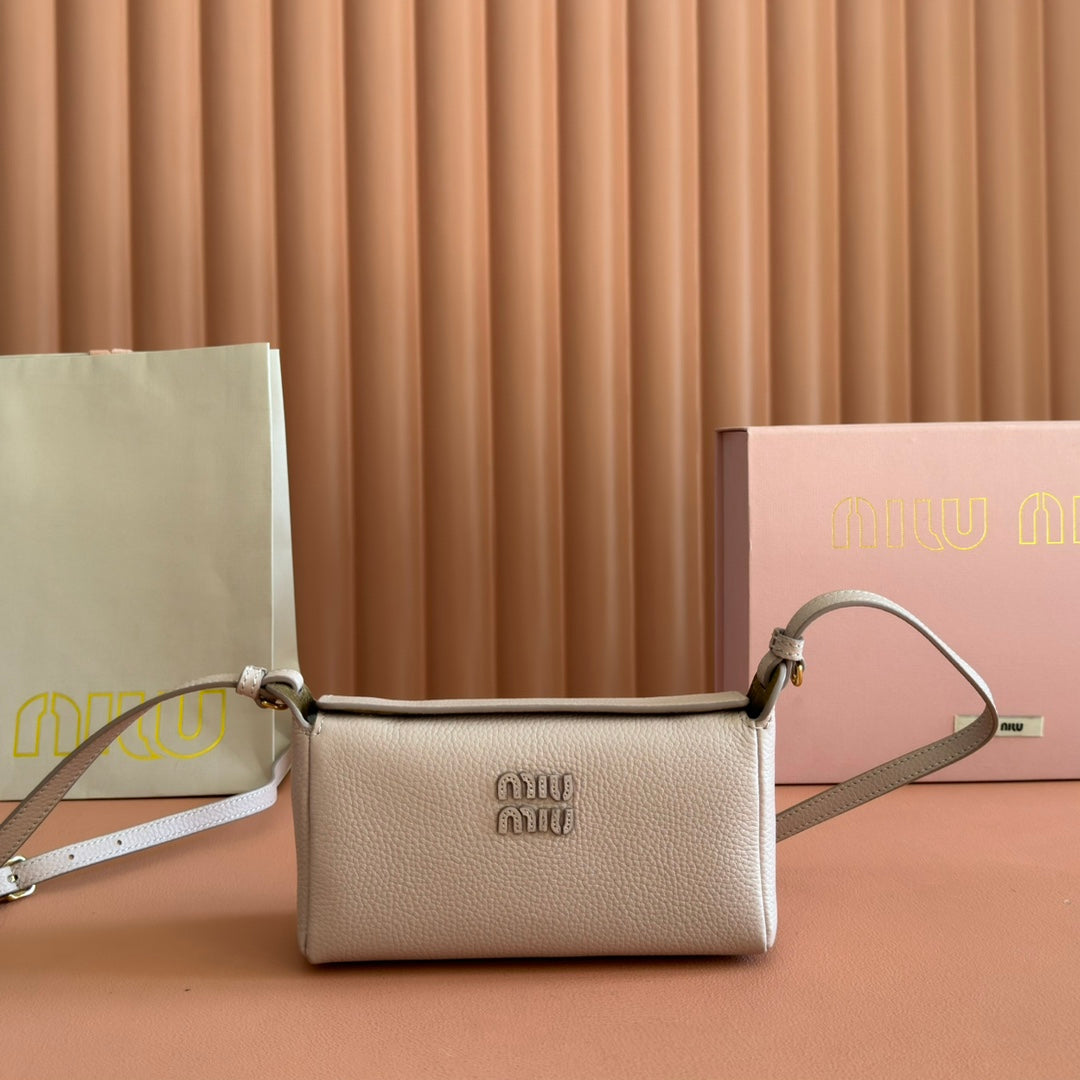 MIUMIU 26S POUCH BAG 18 IN DARK BEIGE CALFSKIN GOLD HARDWARE