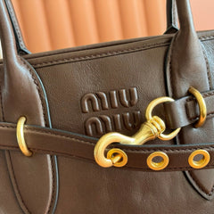 MIUMIU 26S BORSA AVENTURE BAG 30 IN DARK BROWN CALFSKIN GOLD HARDWARE