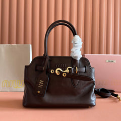 MIUMIU 26S BORSA AVENTURE BAG 30 IN DARK BROWN CALFSKIN GOLD HARDWARE