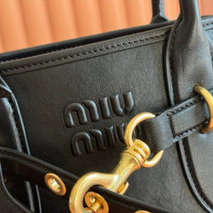 MIUMIU 26S BORSA AVENTURE BAG 30 IN BLACK CALFSKIN GOLD HARDWARE