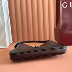GUCCI 26S JACKIE SLIM SHOULDER BAG 27 IN DARK BROWN CALFSKIN