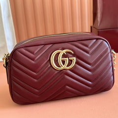 GUCCI 26S GG MARMONT SHOULDER BAG 24 IN DARK RED CALFSKIN
