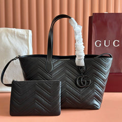 GUCCI 26S GG MARMONT TOTE BAG 30 IN BLACK CALFSKIN