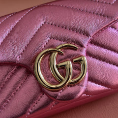 GUCCI 26S GG MARMONT BAG 16 IN METALLIC PINK LAMBSKIN
