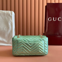 GUCCI 26S GG MARMONT BAG 26 IN METALLIC PALE GREEN LAMBSKIN