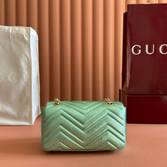 GUCCI 26S GG MARMONT BAG 22 IN METALLIC PALE GREEN LAMBSKIN