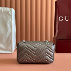 GUCCI 26S GG MARMONT BAG 22 IN WARM GRAY BROWN LAMBSKIN