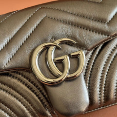 GUCCI 26S GG MARMONT BAG 22 IN WARM GRAY BROWN LAMBSKIN