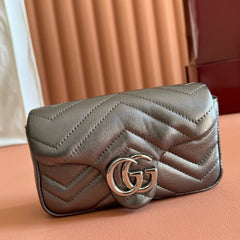 GUCCI 26S GG MARMONT BAG 16 IN WARM GRAY BROWN LAMBSKIN