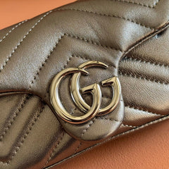 GUCCI 26S GG MARMONT BAG 16 IN WARM GRAY BROWN LAMBSKIN