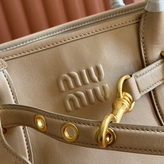 MIUMIU 26S BORSA AVENTURE BAG 44 IN DARK BEIGE LAMBSKIN GOLD HARDWARE