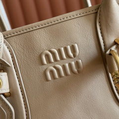 MIUMIU 26S BORSA AVENTURE BAG 30 IN DARK BEIGE CALFSKIN GOLD HARDWARE