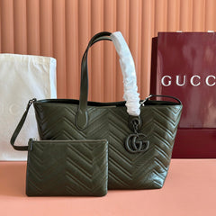 GUCCI 26S GG MARMONT TOTE BAG 30 IN MOSS GREEN CALFSKIN