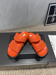 ALAIA CHUNKY TWO-STRAP SLIDES 25S IN ORANGE CALFSKIN