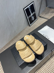 ALAIA CHUNKY TWO-STRAP SLIDES 25S IN BEIGE CALFSKIN