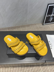 ALAIA DOUBLE-STRAP SANDALS 25S IN YELLOW CALFSKIN