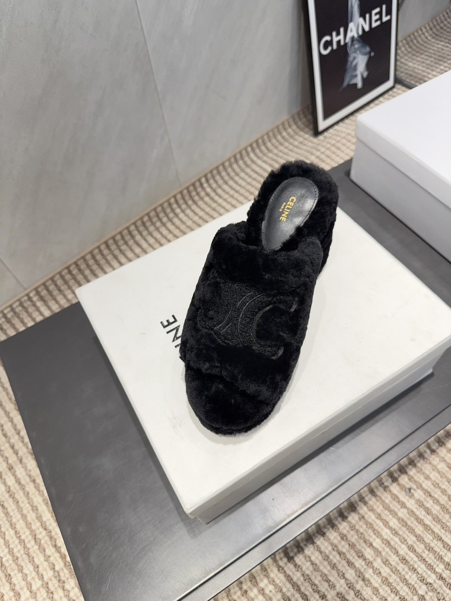 CELINE 26S HIGH-HEEL SANDALS IN BLACK PURE WOOL