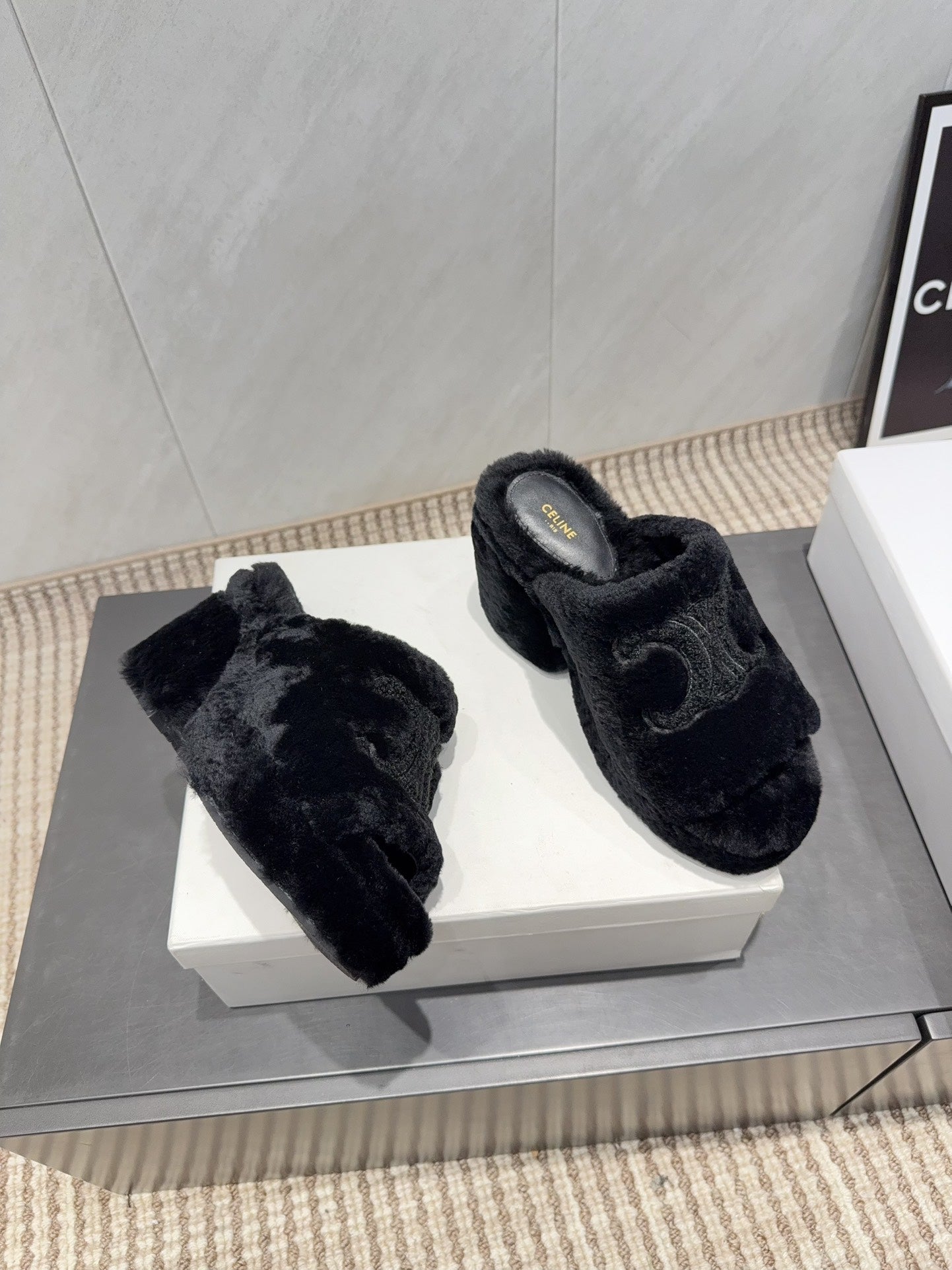 CELINE 26S HIGH-HEEL SANDALS IN BLACK PURE WOOL