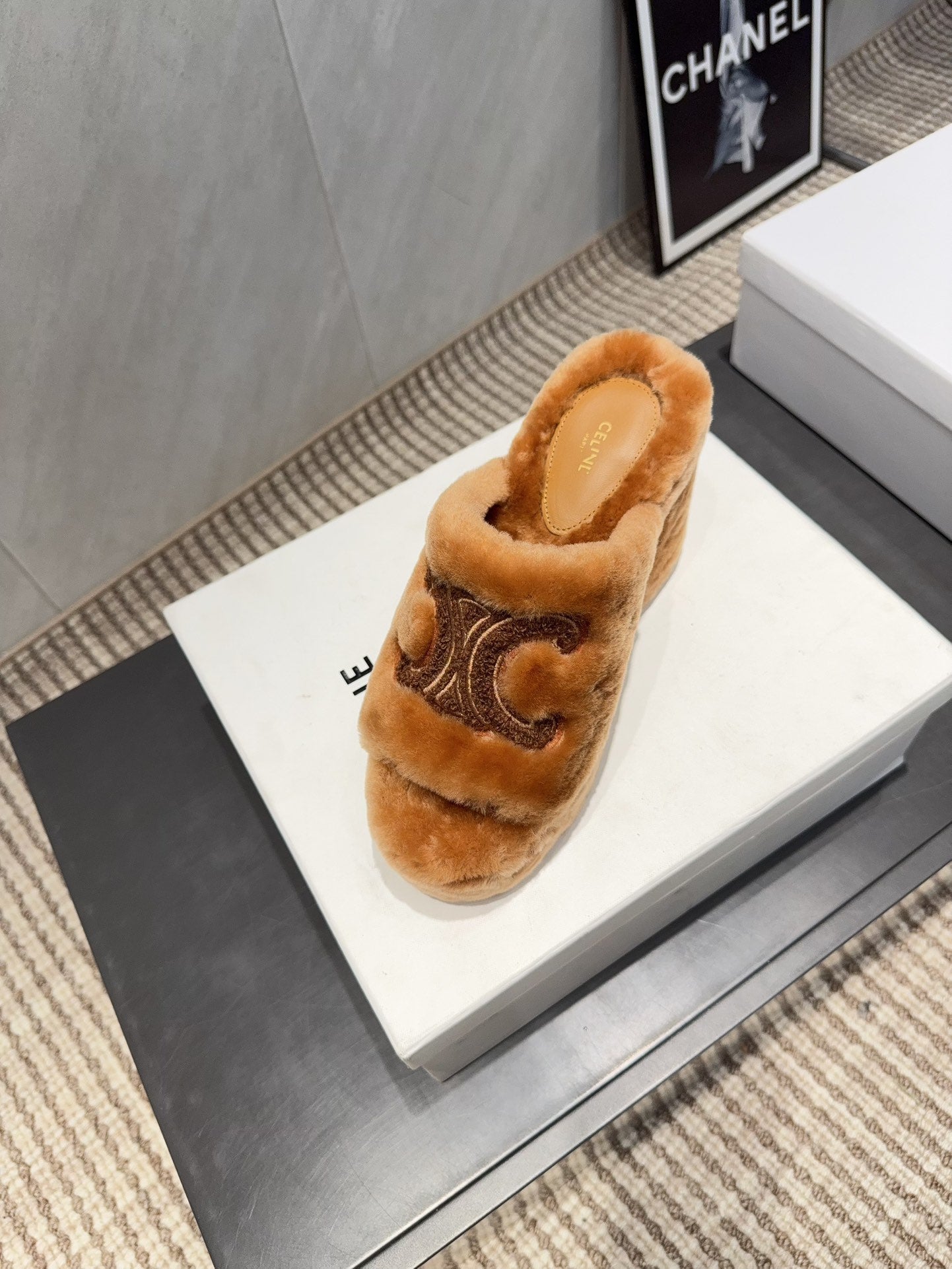 CELINE 26S HIGH-HEEL SANDALS IN BROWN PURE WOOL