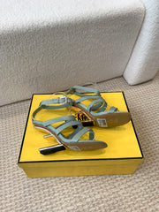 FENDI HIGH SANDAL 10 CM IN SAGE GREEN CALFSKIN