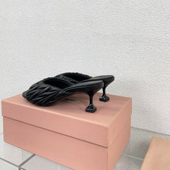 Women's Mid - Heel Black Leather Stylized