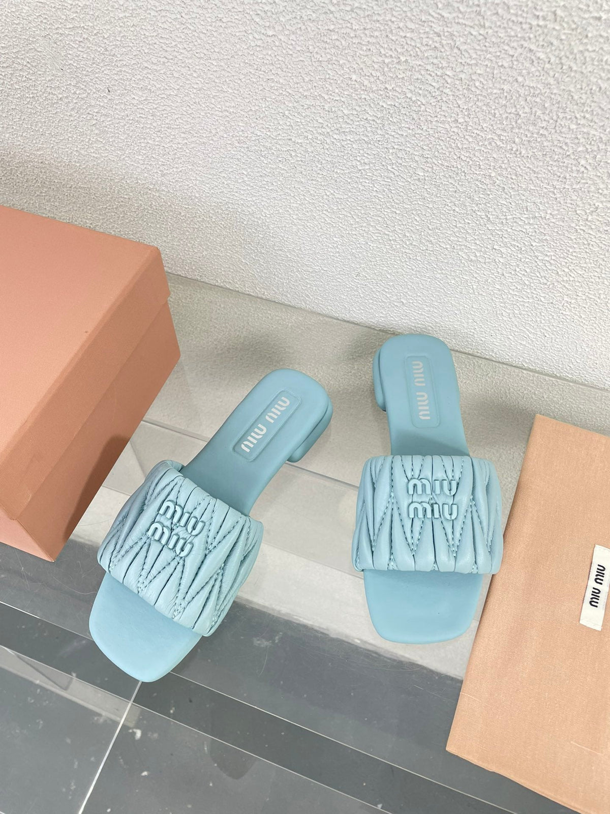 Women's Baby Blue Leather Slippers