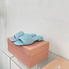 Women's Baby Blue Leather Slippers