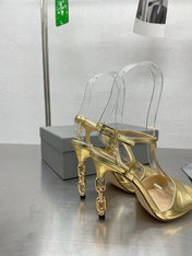 HIGH-HEELED T-STRAP SANDAL IN GOLD CALFSKIN