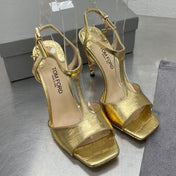 HIGH-HEELED T-STRAP SANDAL IN GOLD CALFSKIN