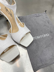 HIGH-HEELED T-STRAP SANDAL IN WHITE CALFSKIN