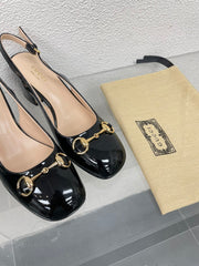 GG WOMEN'S HORSEBIT SLINGBACK 75MM IN BLACK CALFSKIN