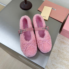 SHEARLING BALLET FLAT PINK WITH SUEDE STRAP