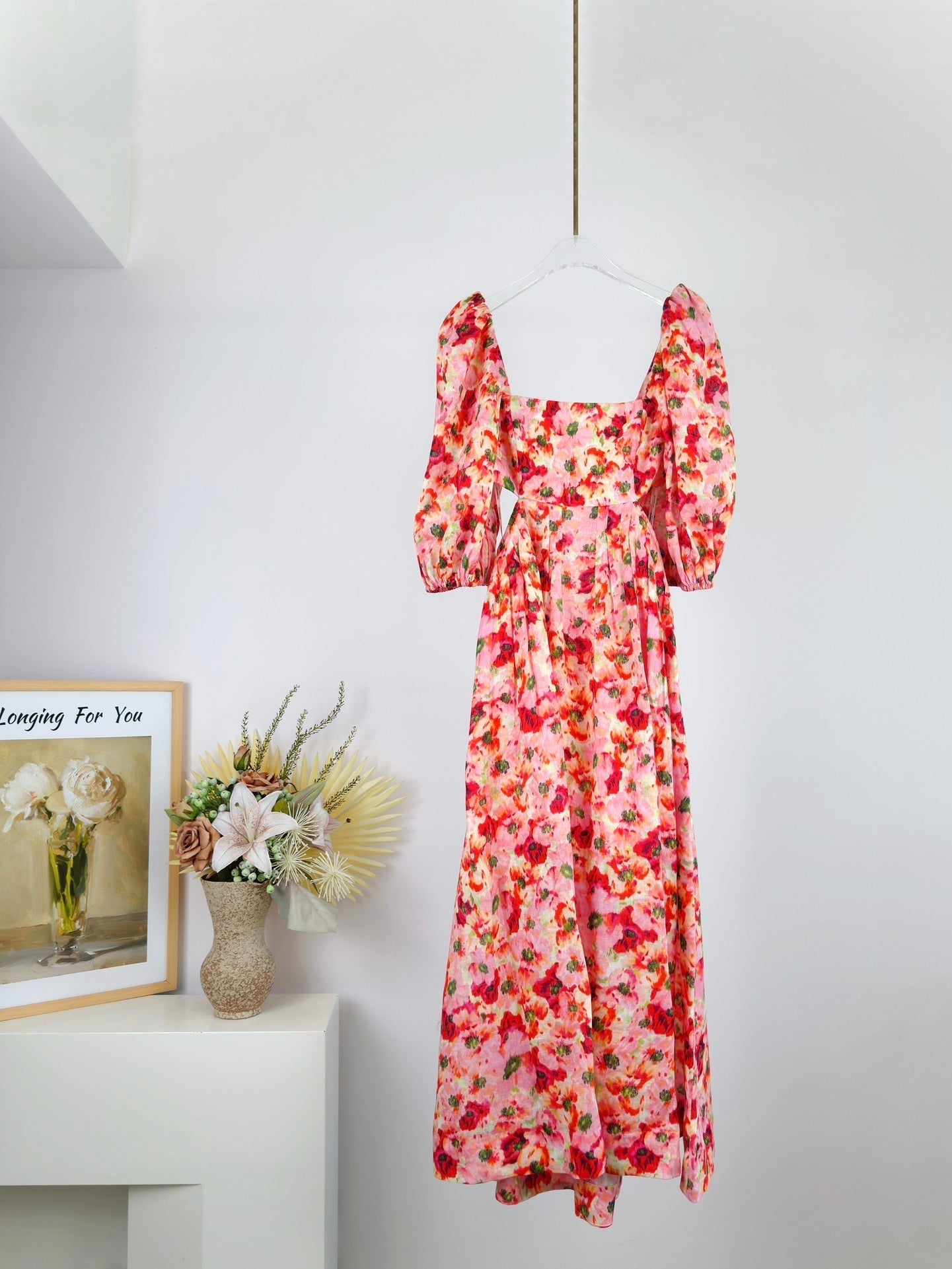 LIGHTBURST SHORT SLEEVE BACKLESS DRESS 25S IN LINEN 266370