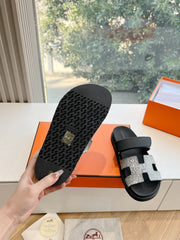 CHYPRE SANDAL IN BLACK MIX WHITE LIZARD SKIN