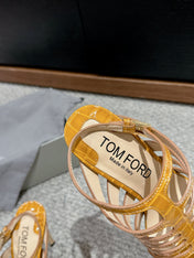 HIGH SANDAL 10 CM IN TIGER ORANGE CALFSKIN