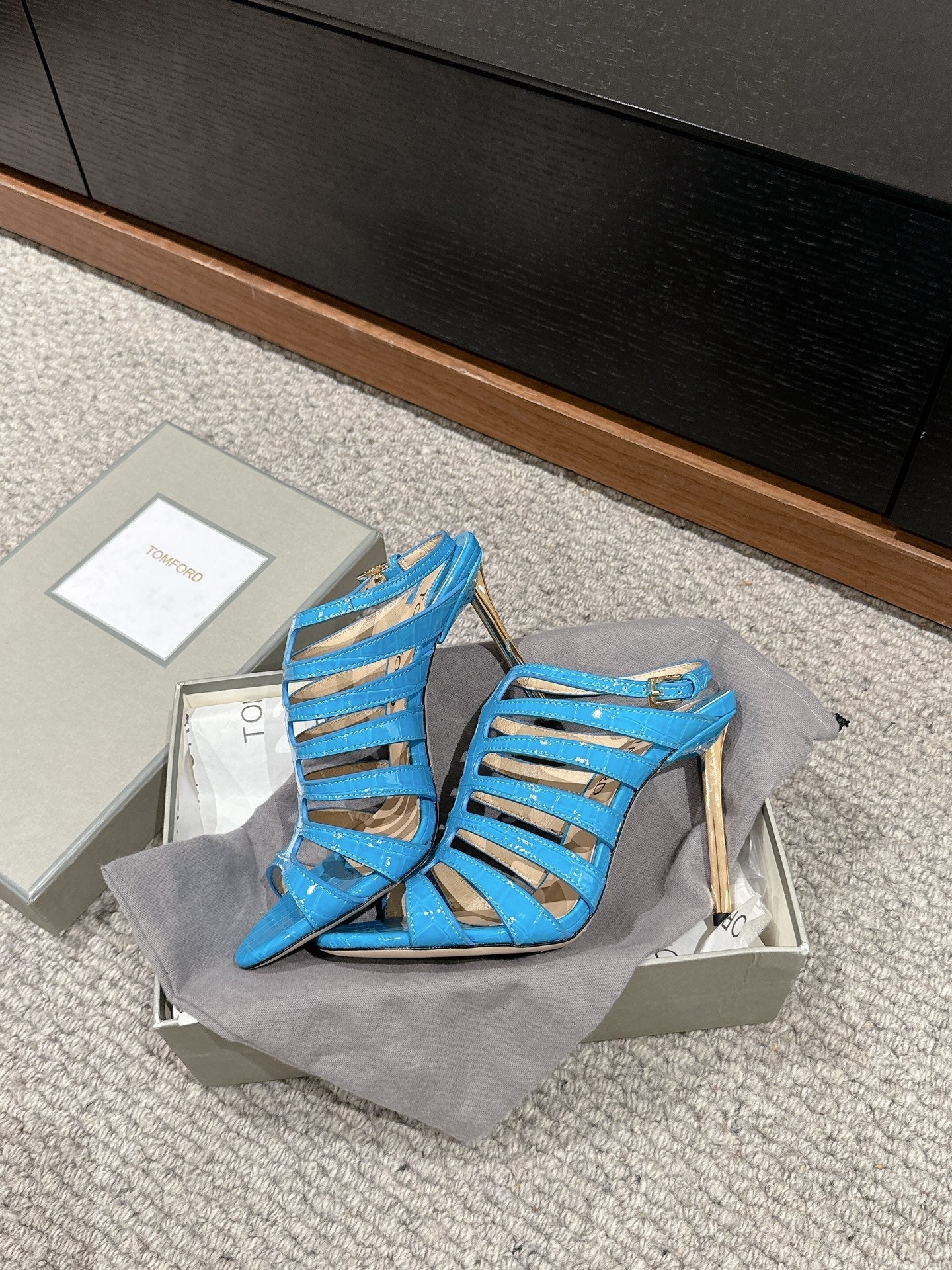 HIGH SANDAL 10 CM IN AZURE BLUE CALFSKIN