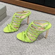 HIGH SANDAL 10 CM IN PEAR GREEN CALFSKIN