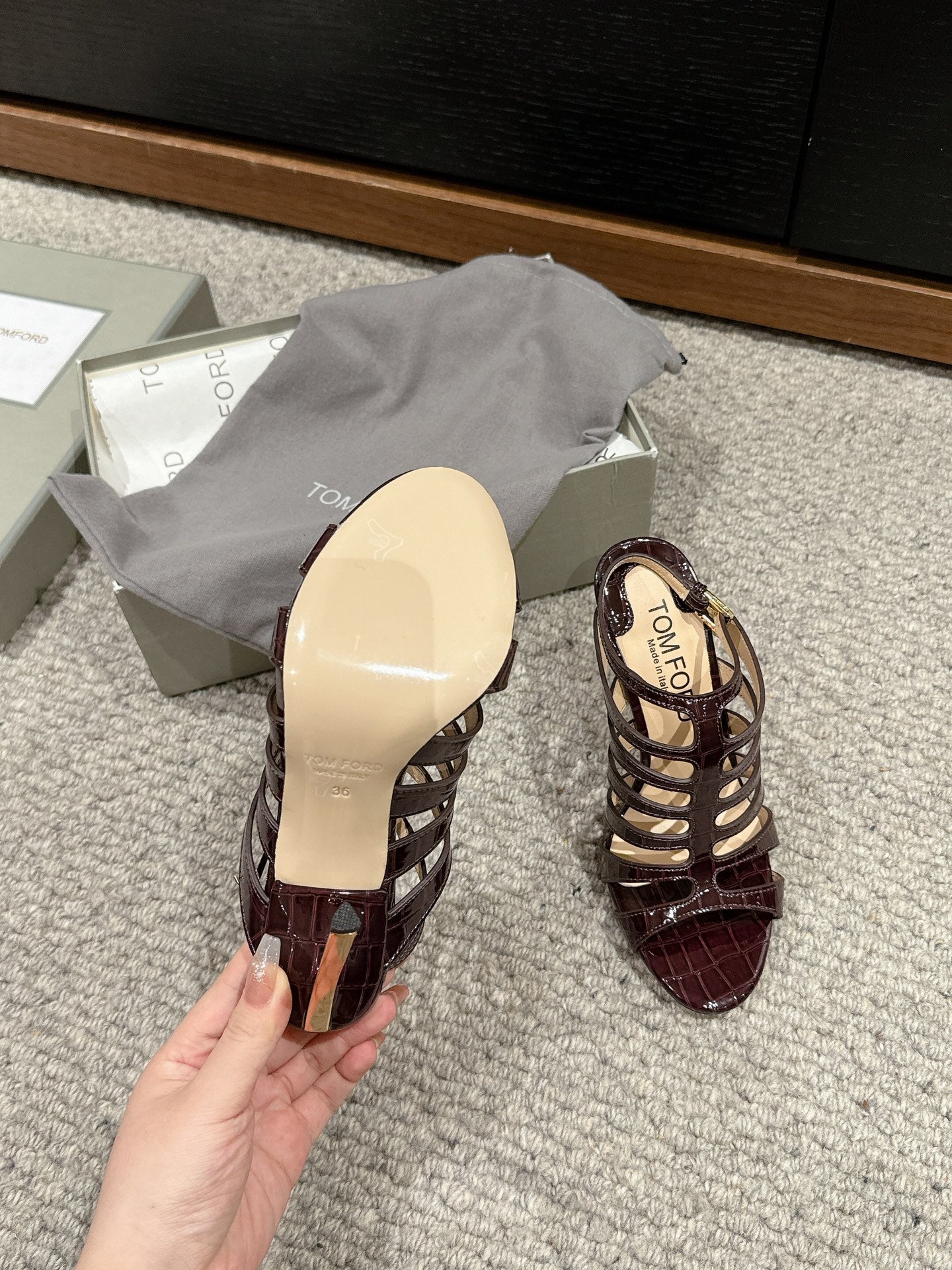 HIGH SANDAL 10 CM IN MAHOGANY RED CALFSKIN