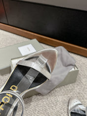 PADLOCK POINTY NAKED SANDAL 85 MM IN SILVER CALFSKIN