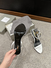 PADLOCK POINTY NAKED SANDAL 85 MM IN WHITE CALFSKIN