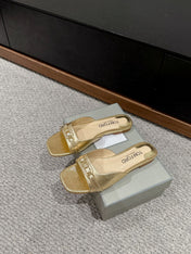 WHITNEY SLIDE IN GOLD CROCODILE LEATHER