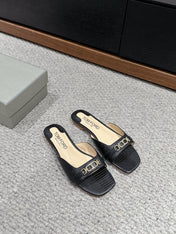 WHITNEY SLIDE IN BLACK CROCODILE LEATHER