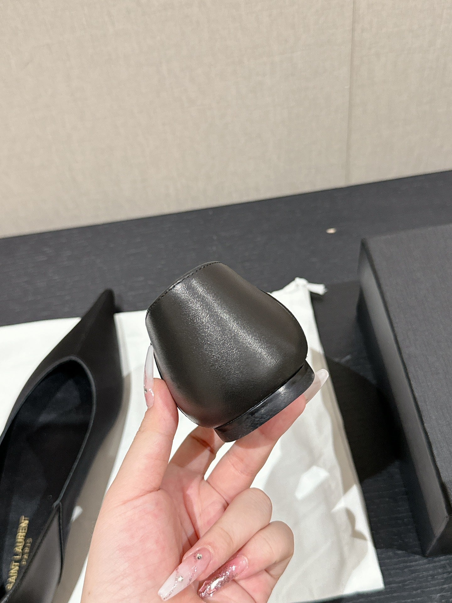 SL NOUR POINTED TOE BALLET BLACK SATIN