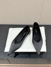 SL NOUR POINTED TOE BALLET BLACK SATIN