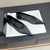 SL NOUR POINTED TOE BALLET BLACK SATIN