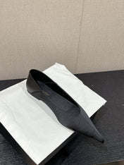 SL NOUR POINTED TOE BALLET BLACK SATIN