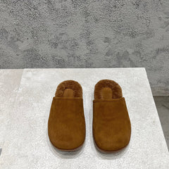 SNAP SLIPPER IN BRONZE BROWN SUEDE AND SHEARLING LINING