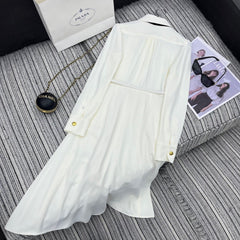 PRADA 25S LONG-SLEEVE COLLARED PLEATED DRESS 360